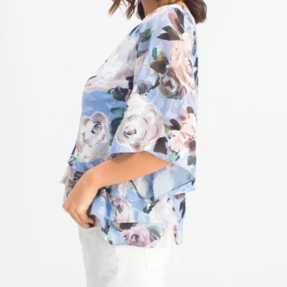 Alex Evenings tiered Asymmetrical hem Blue floral blouse size 3X - Picture 6 of 14